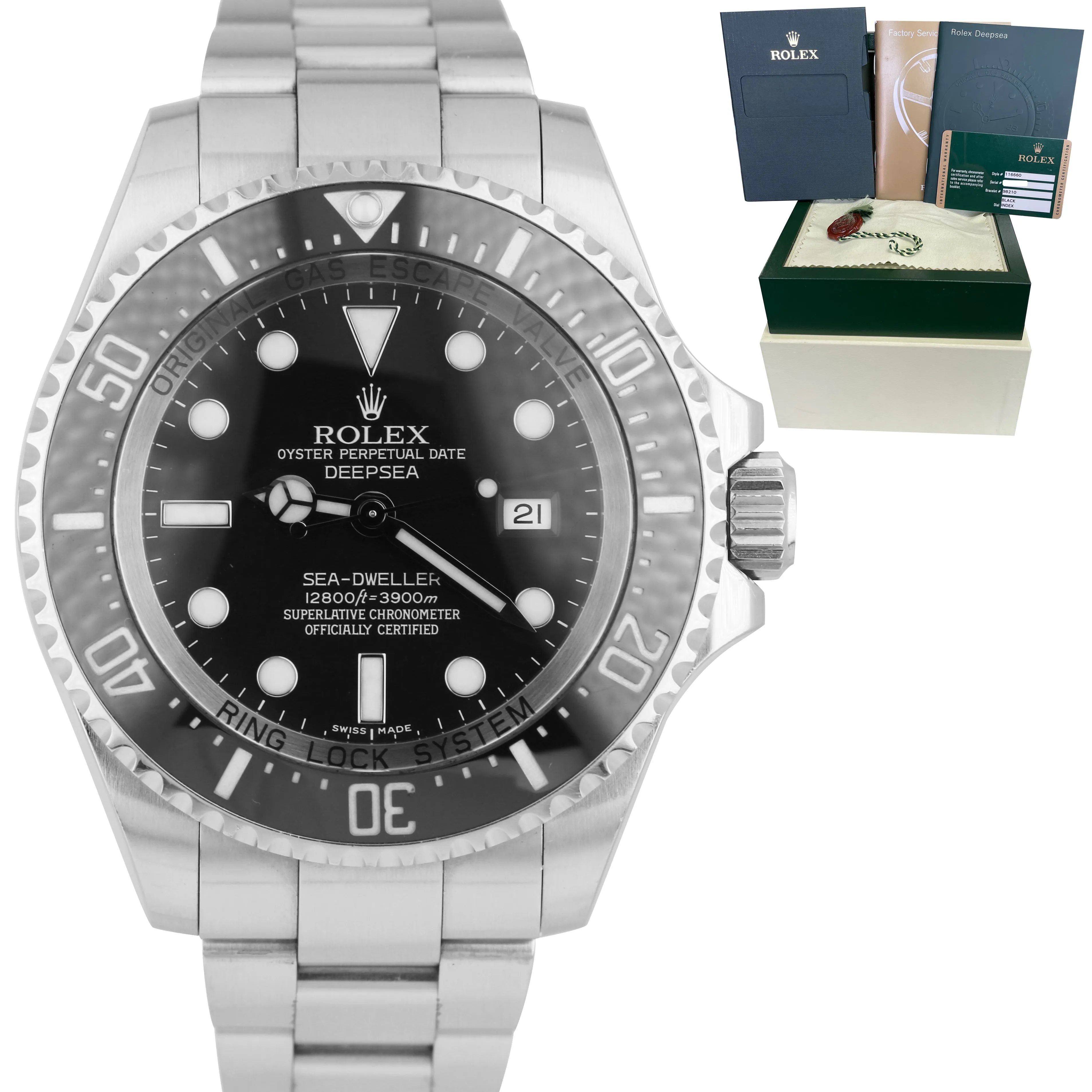 OPEN CARD Rolex Sea-Dweller Deepsea Stainless 44mm Black Dive Watch 116660 B P