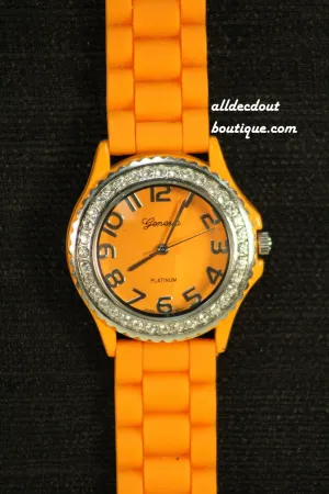 Orange/Orange Clear Rhinestone | Silicone Band