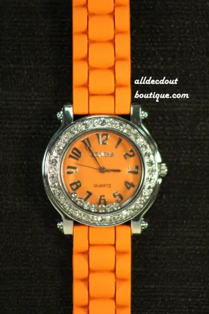 Orange/Orange Floating Rhinestones | Silicone Band