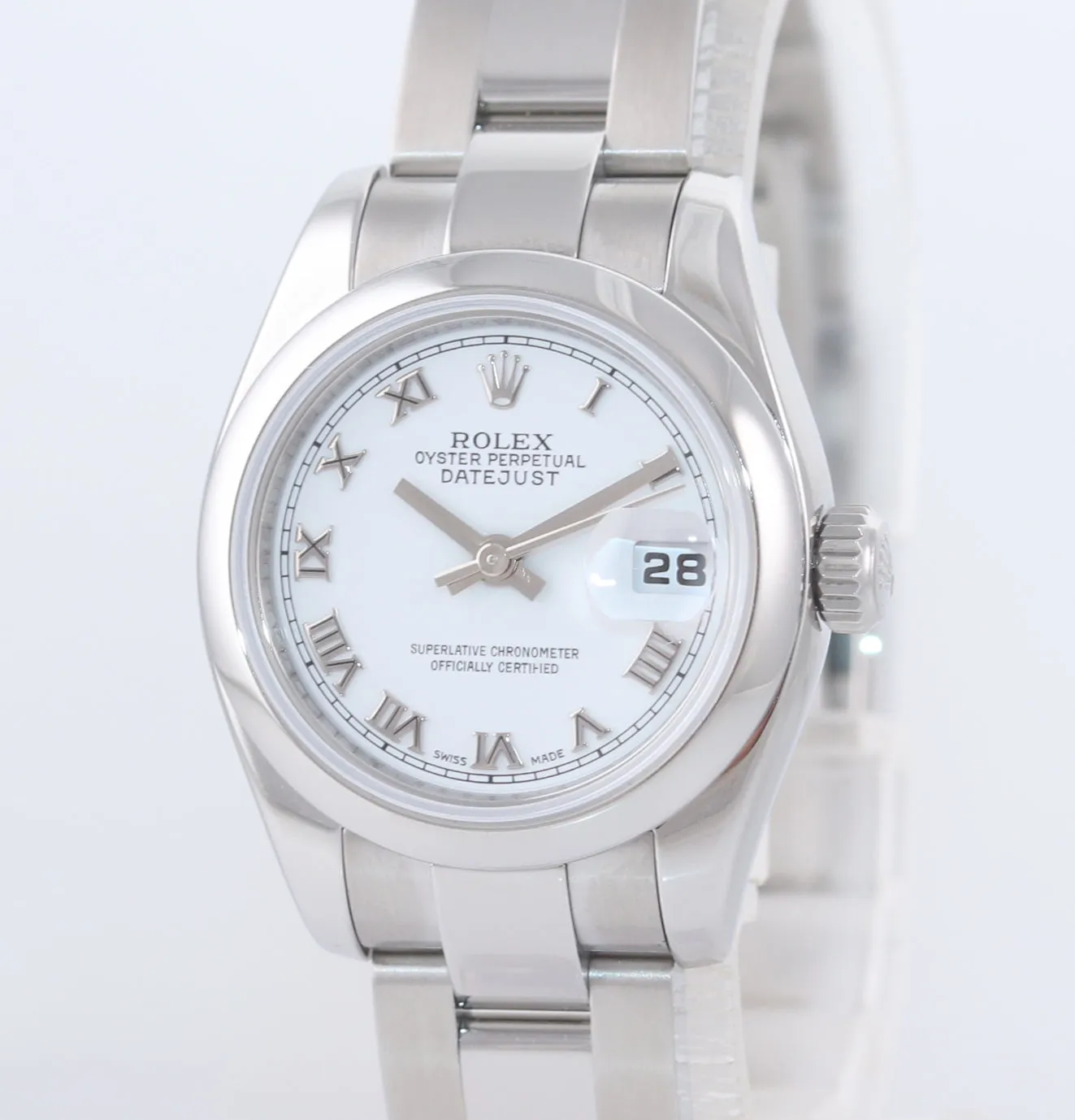 PAPERS 2007 MINT Ladies Rolex DateJust 26mm White Roman 179160 Steel Watch