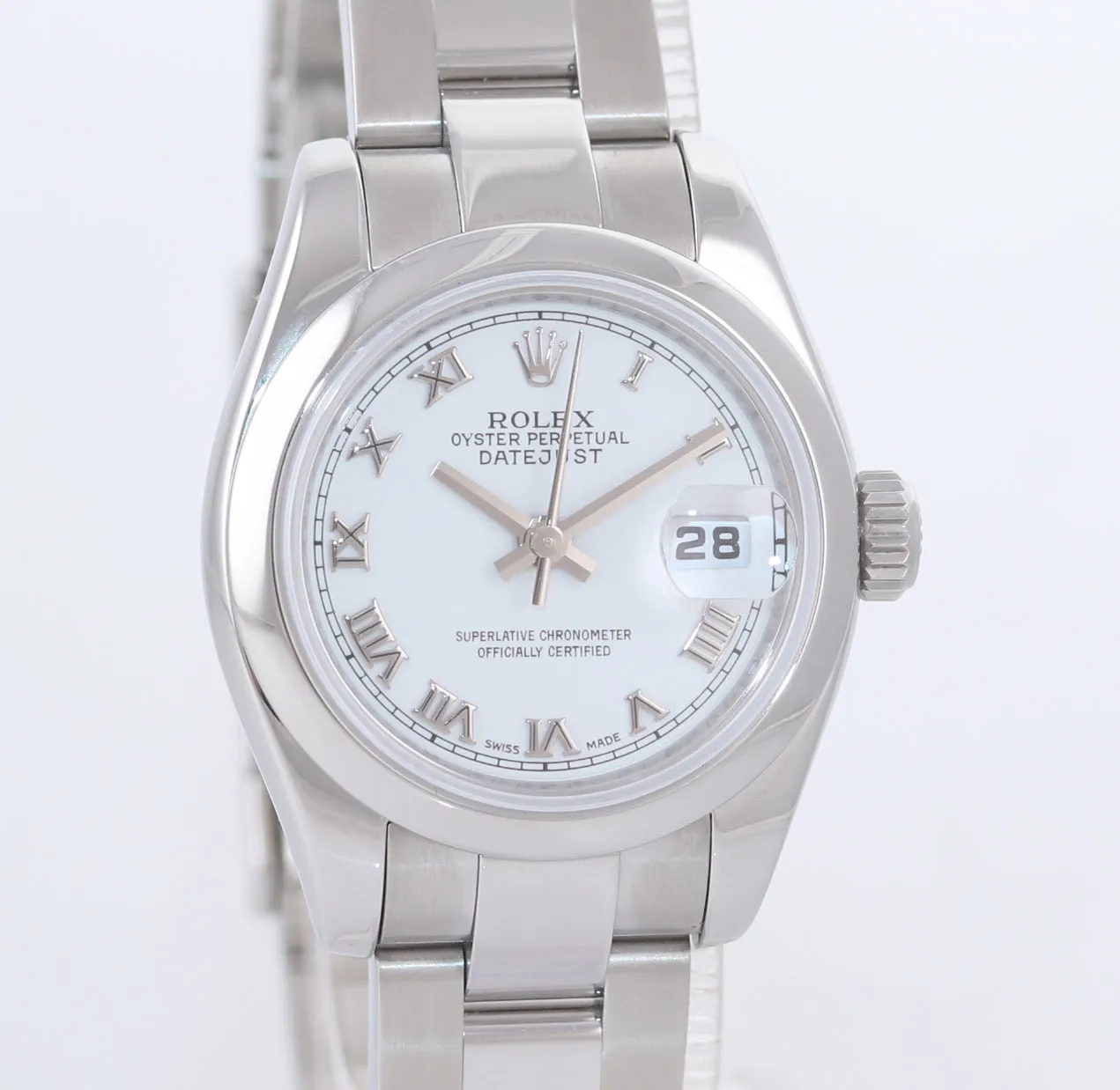 PAPERS 2007 MINT Ladies Rolex DateJust 26mm White Roman 179160 Steel Watch