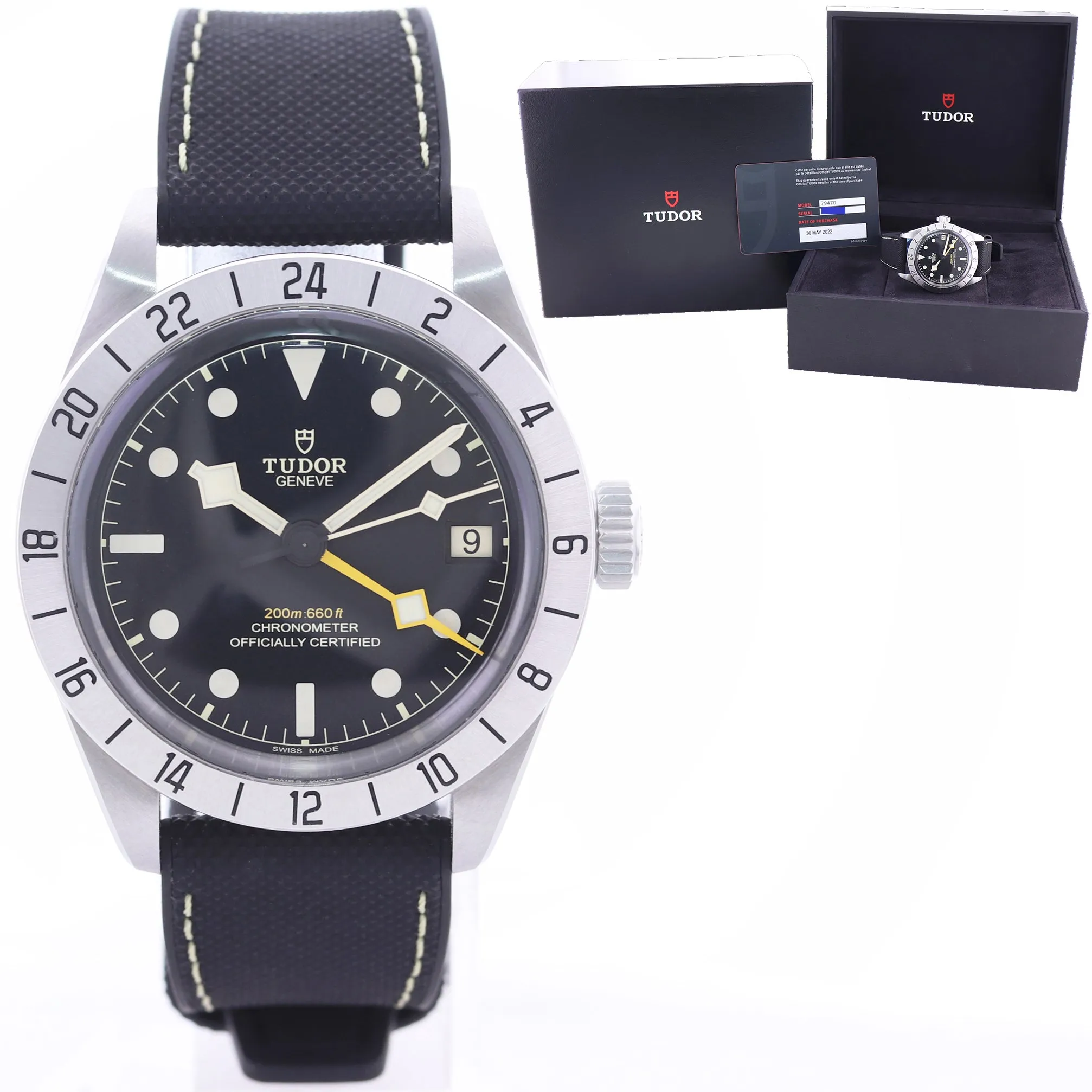 PAPERS 2022 Tudor Black Bay Pro 39mm Stainless Steel Black GMT Date Watch 79470