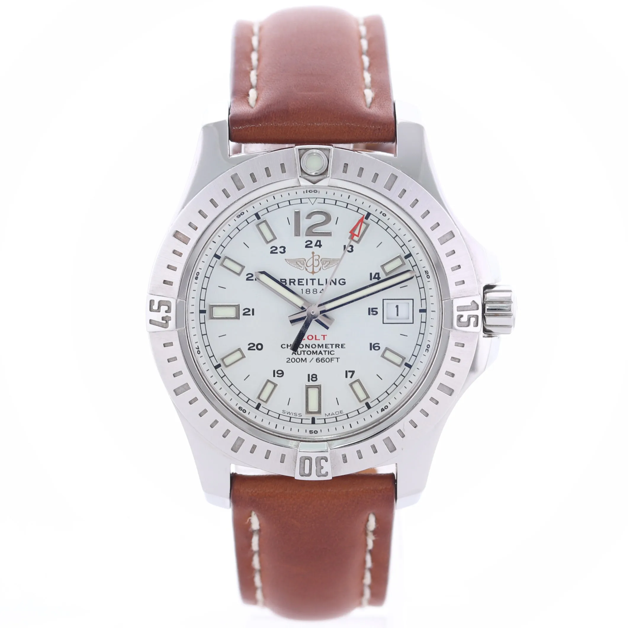 PAPERS Breitling Colt 41mm Steel White Date Automatic Dive Watch A17313 BOX