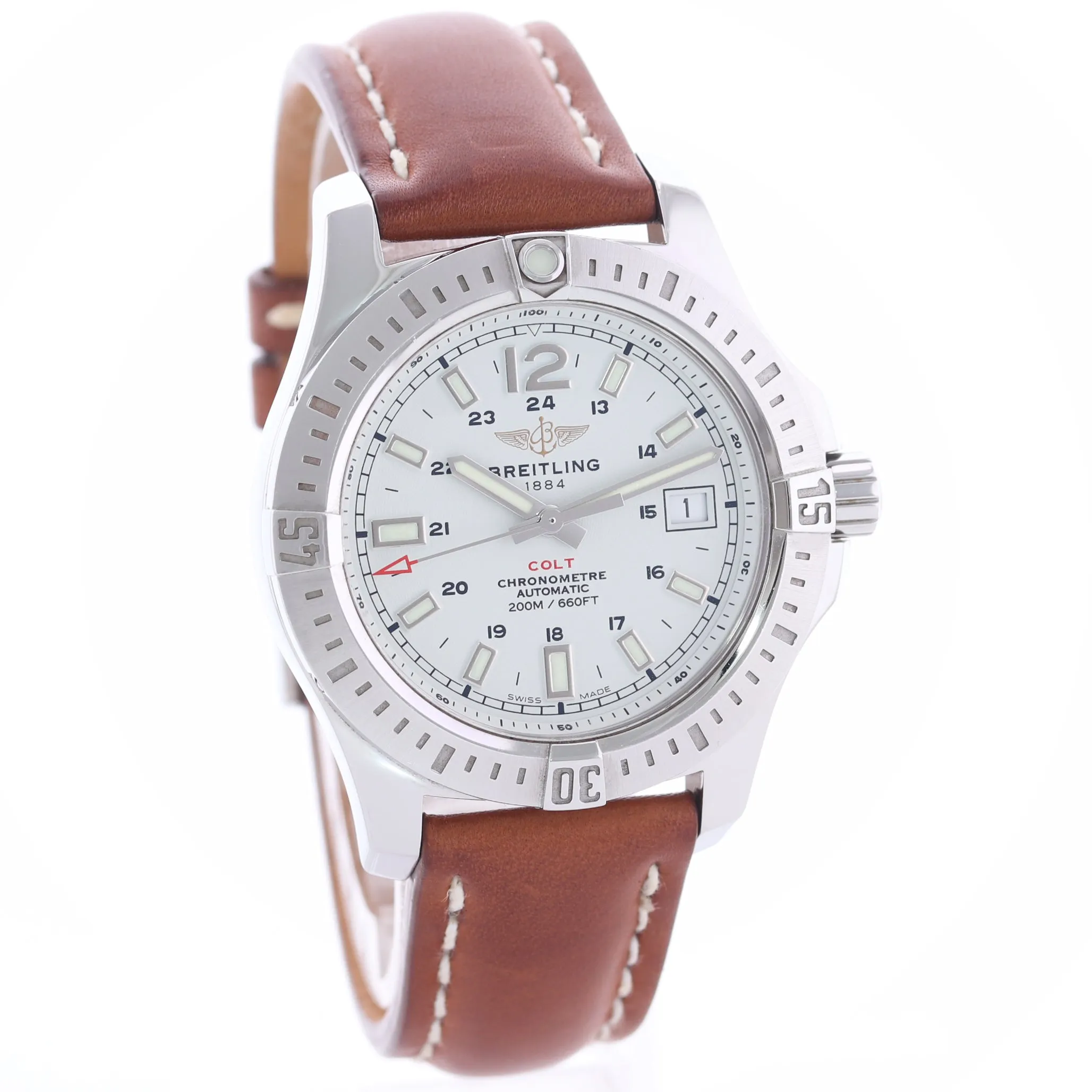 PAPERS Breitling Colt 41mm Steel White Date Automatic Dive Watch A17313 BOX