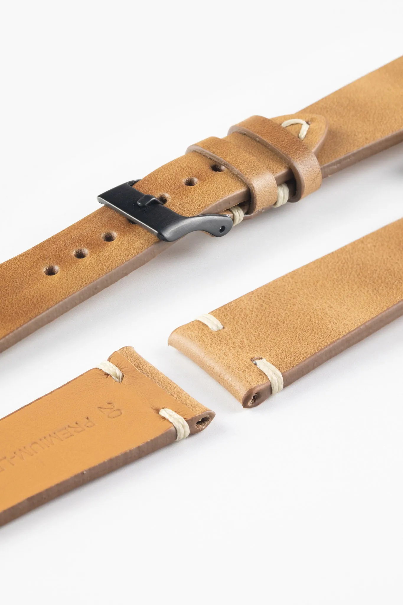 Pebro LEGACY Vintage Calfskin Leather Watch Strap in GOLD BROWN