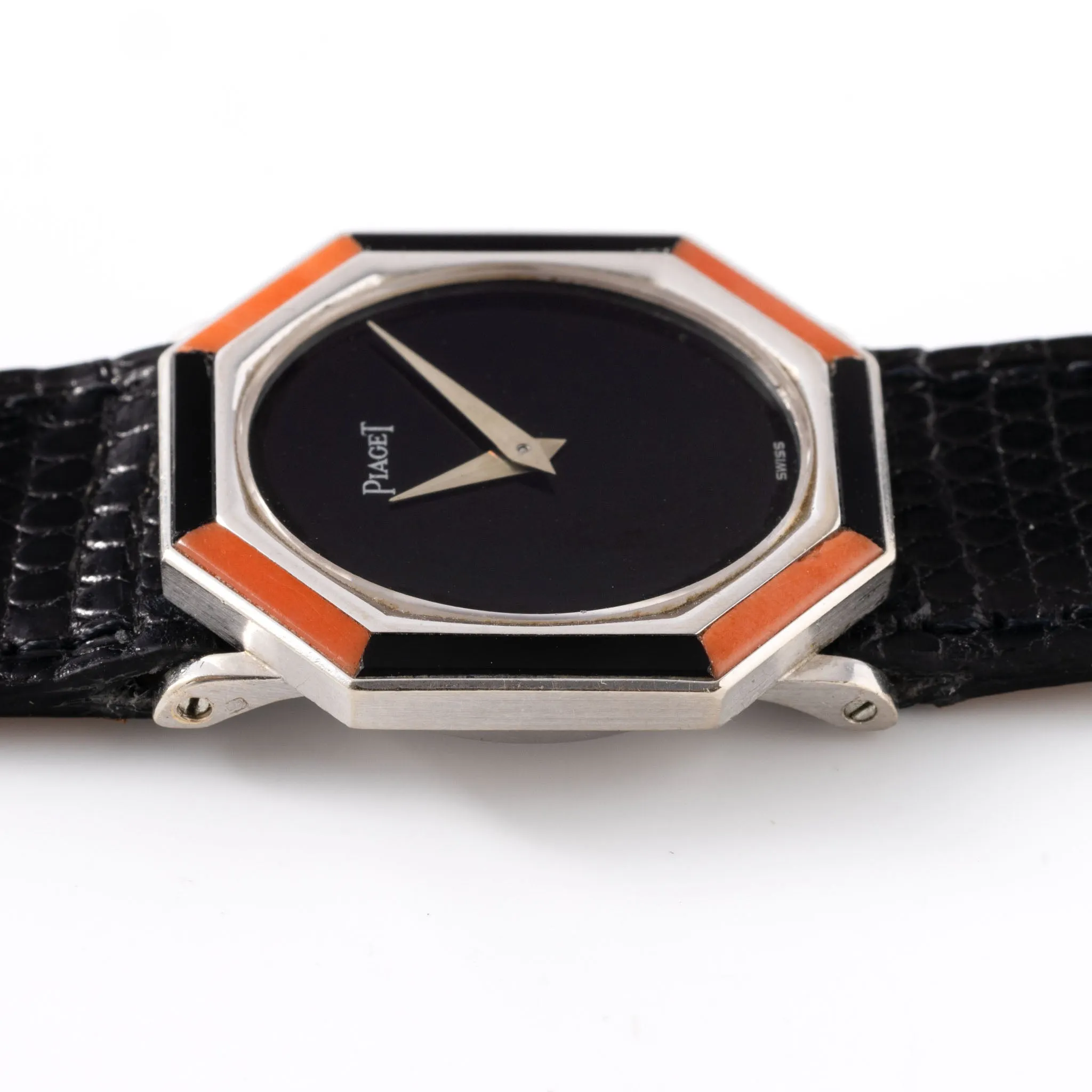 Piaget 18k White Gold Dress watch with Onyx and Coral Ref 9341