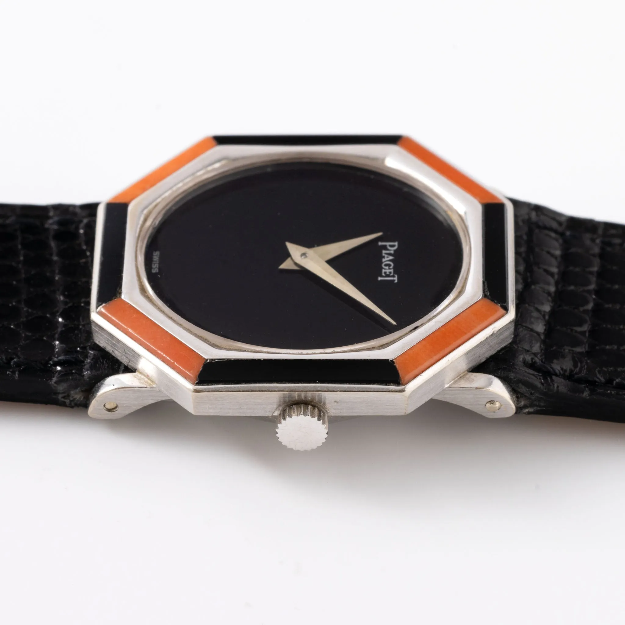 Piaget 18k White Gold Dress watch with Onyx and Coral Ref 9341