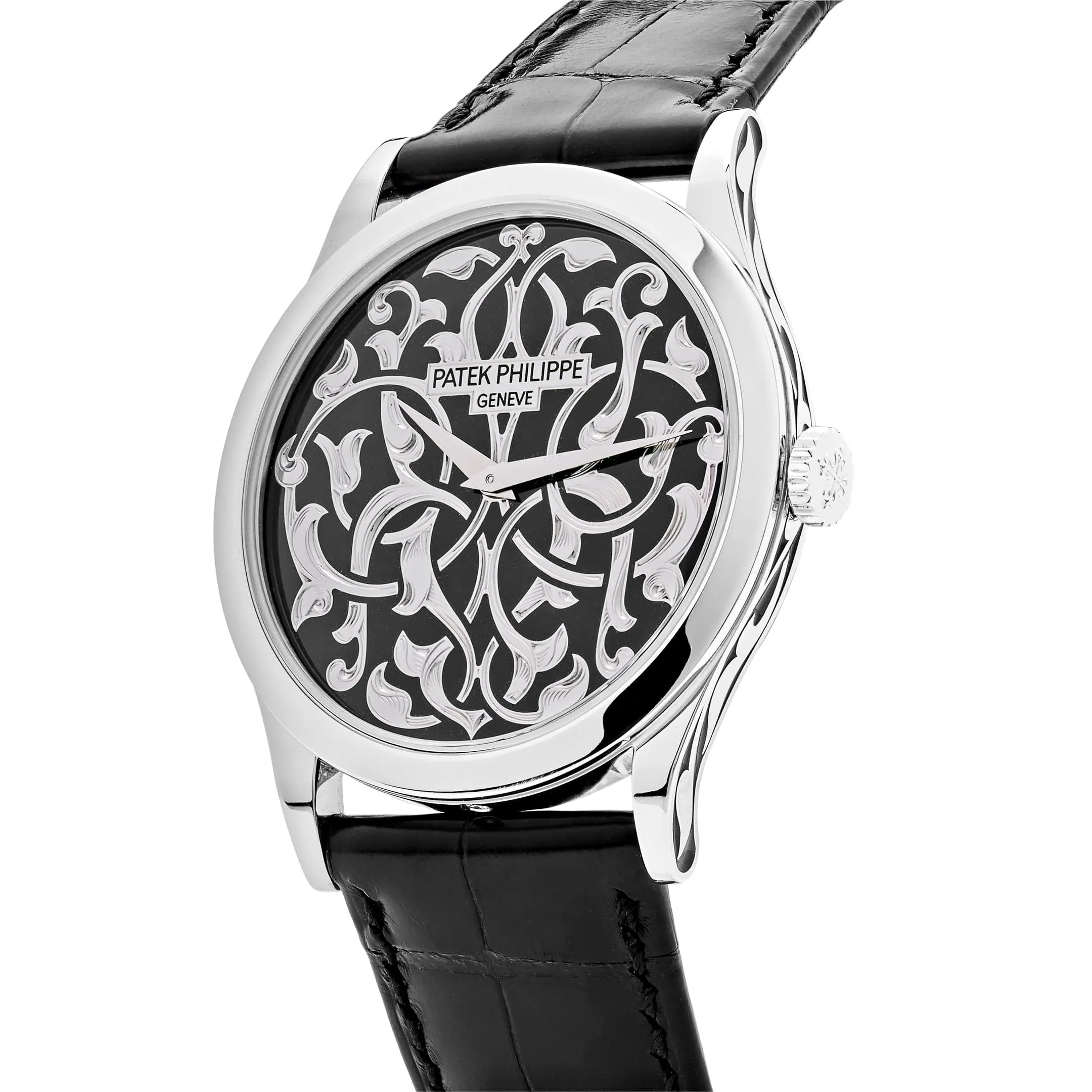 PP Luxury Watches Calatrava 5088/100P-001 Platinum Engraved Black Dial