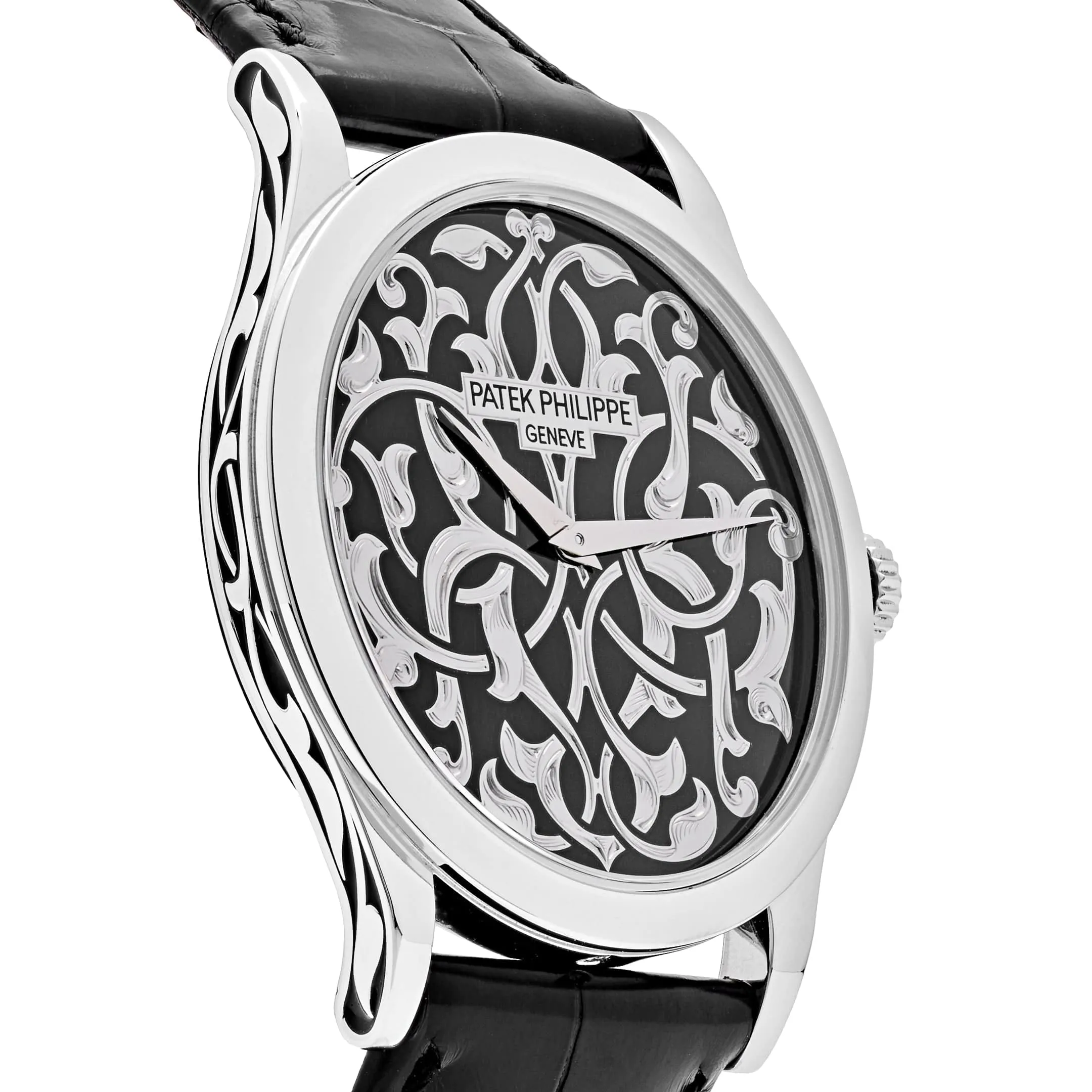 PP Luxury Watches Calatrava 5088/100P-001 Platinum Engraved Black Dial
