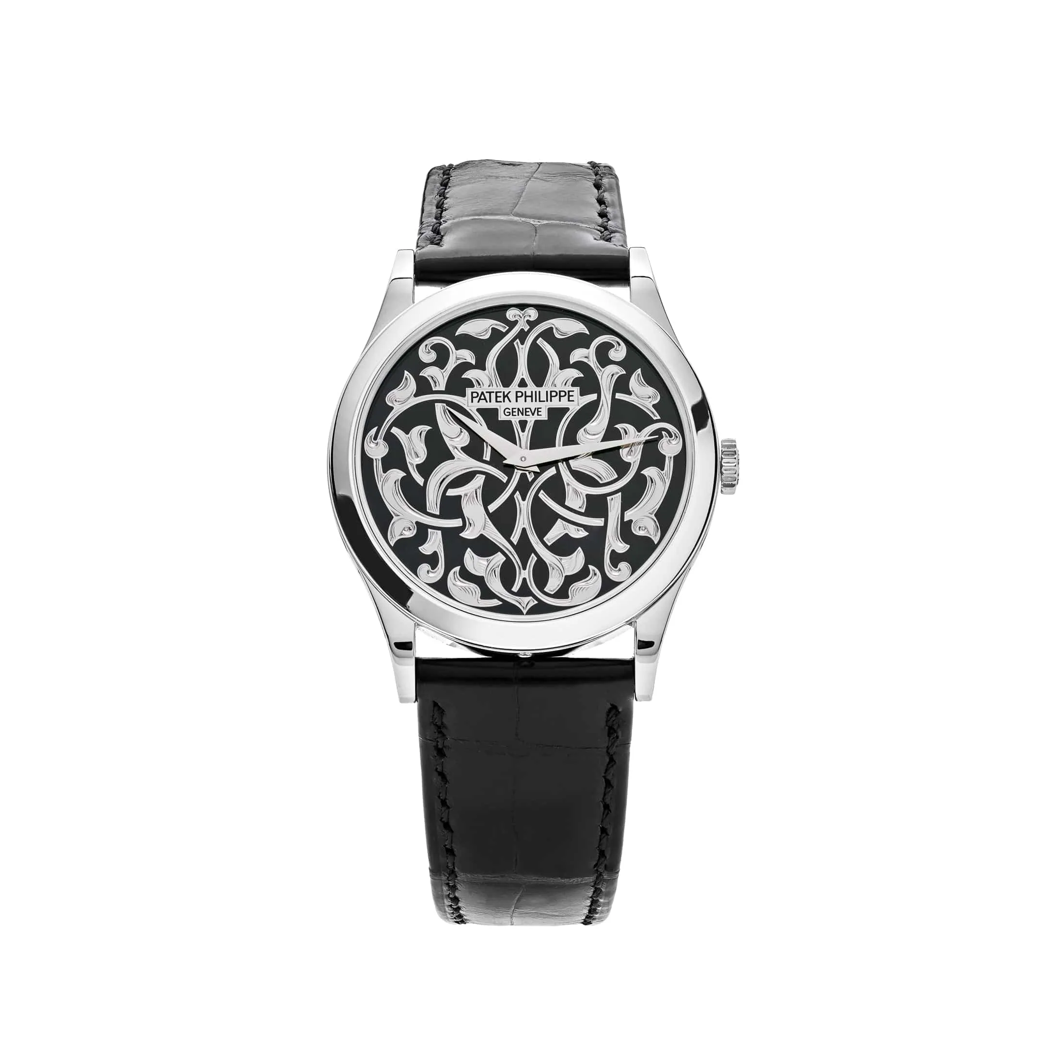 PP Luxury Watches Calatrava 5088/100P-001 Platinum Engraved Black Dial