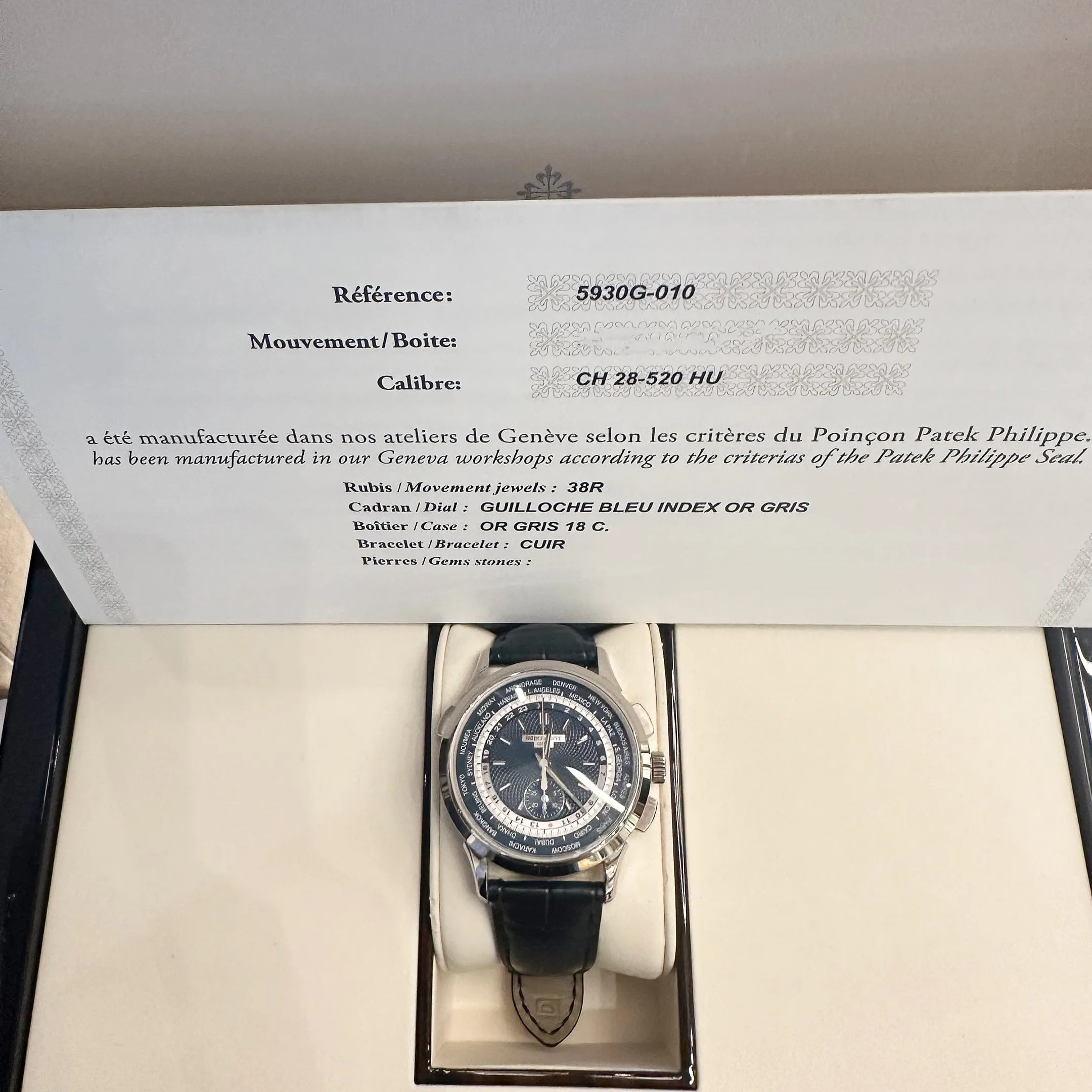 PP Luxury Watches Complications 5930G-010 World Time Flyback Chronograph White Gold Blue Dial (2022)