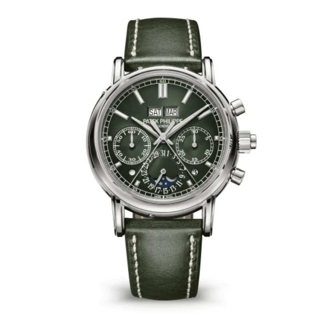 PP Luxury Watches Grand Complications 5204G-001 Perpetual Calendar White Gold Green Dial
