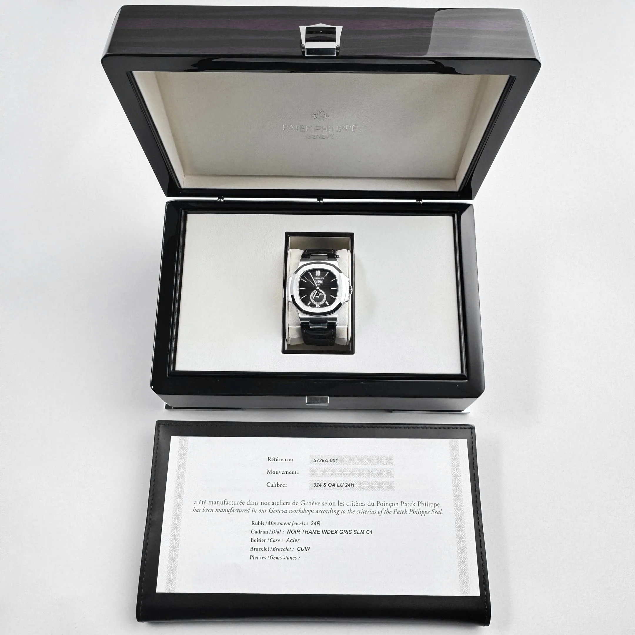 PP Luxury Watches Nautilus 5726A-001 Annual Calendar Moon Phases Stainless Steel Black Dial (2016)