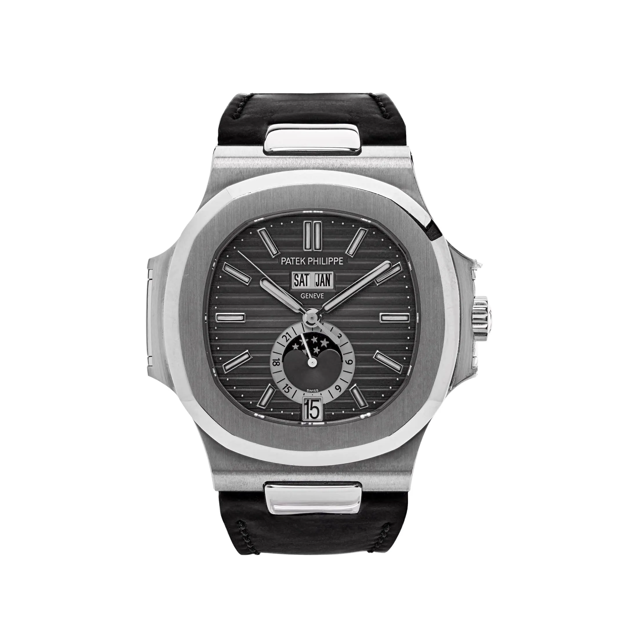 PP Luxury Watches Nautilus 5726A-001 Annual Calendar Moon Phases Stainless Steel Black Dial (2016)