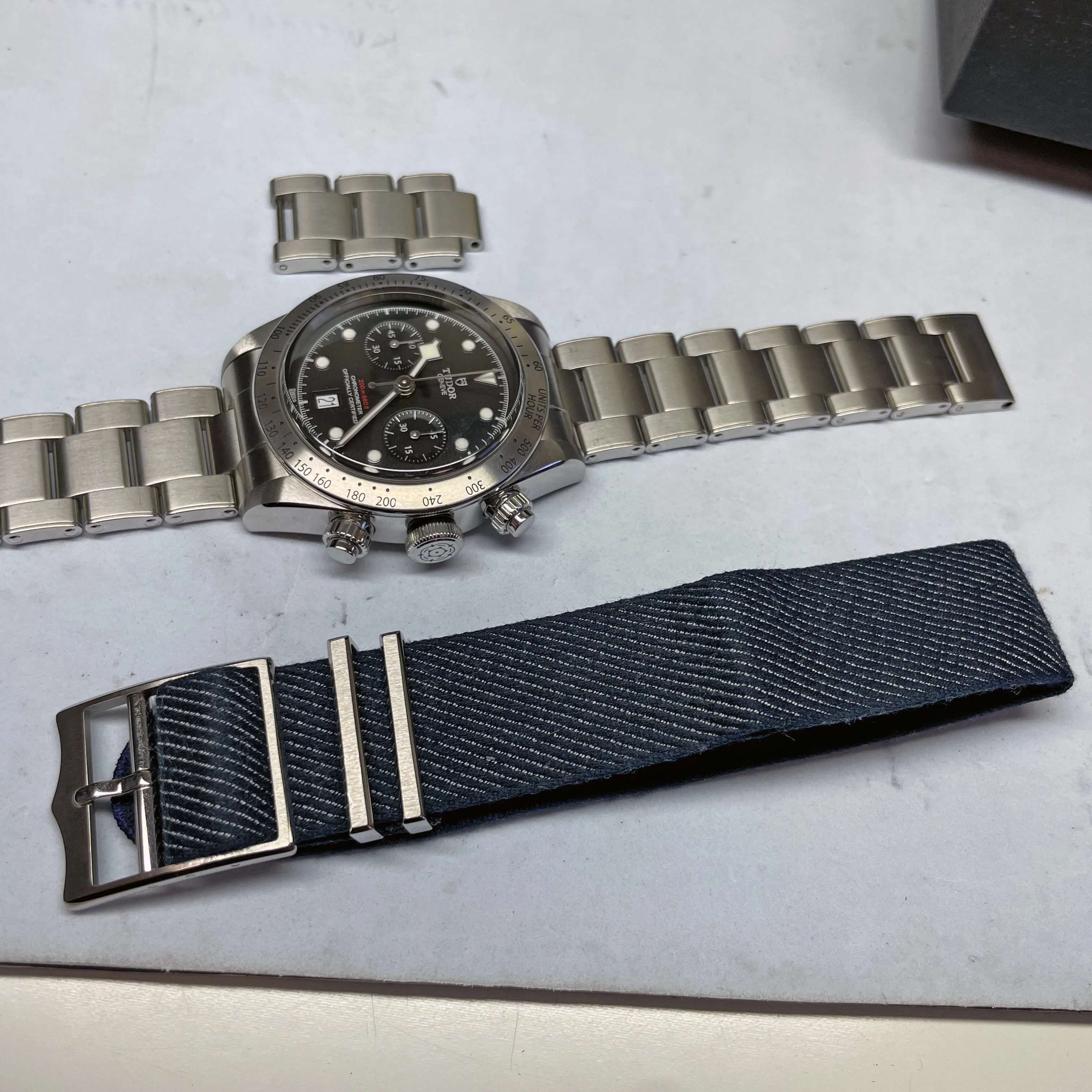 Pre-owned Tudor Black Bay Chronograph 41mm Steel Watch M79350 Denim