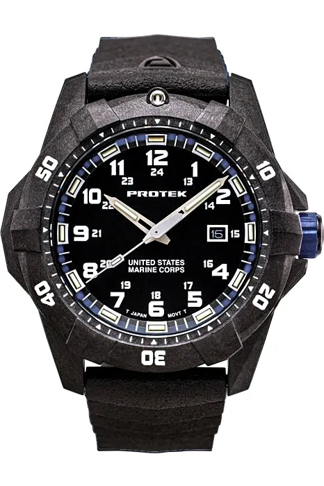 Protek Official United States Marine Corps Watch, 300 meters WR, Tritium, Blue Accents, Black Rubber Strap, 1013