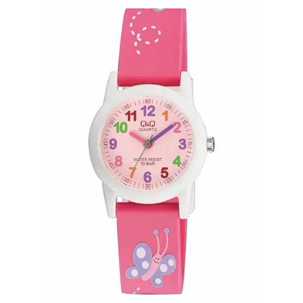 Q&Q Pink Silicone Strap Pink Dial Quartz Watch for Kids - VR99J002Y