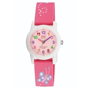 Q&Q Pink Silicone Strap Pink Dial Quartz Watch for Kids - VR99J002Y