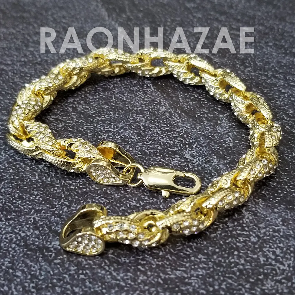 Raonhazae Hip Hop Iced Lab Diamond Blu Face Drake 14K Gold Plated Watch with Rope Bracelet Set - GTR004