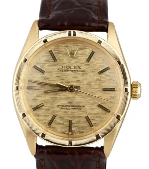 RARE 1972 Rolex Oyster Perpetual Mosaic Brick 34mm 14K Yellow Gold Watch 1007