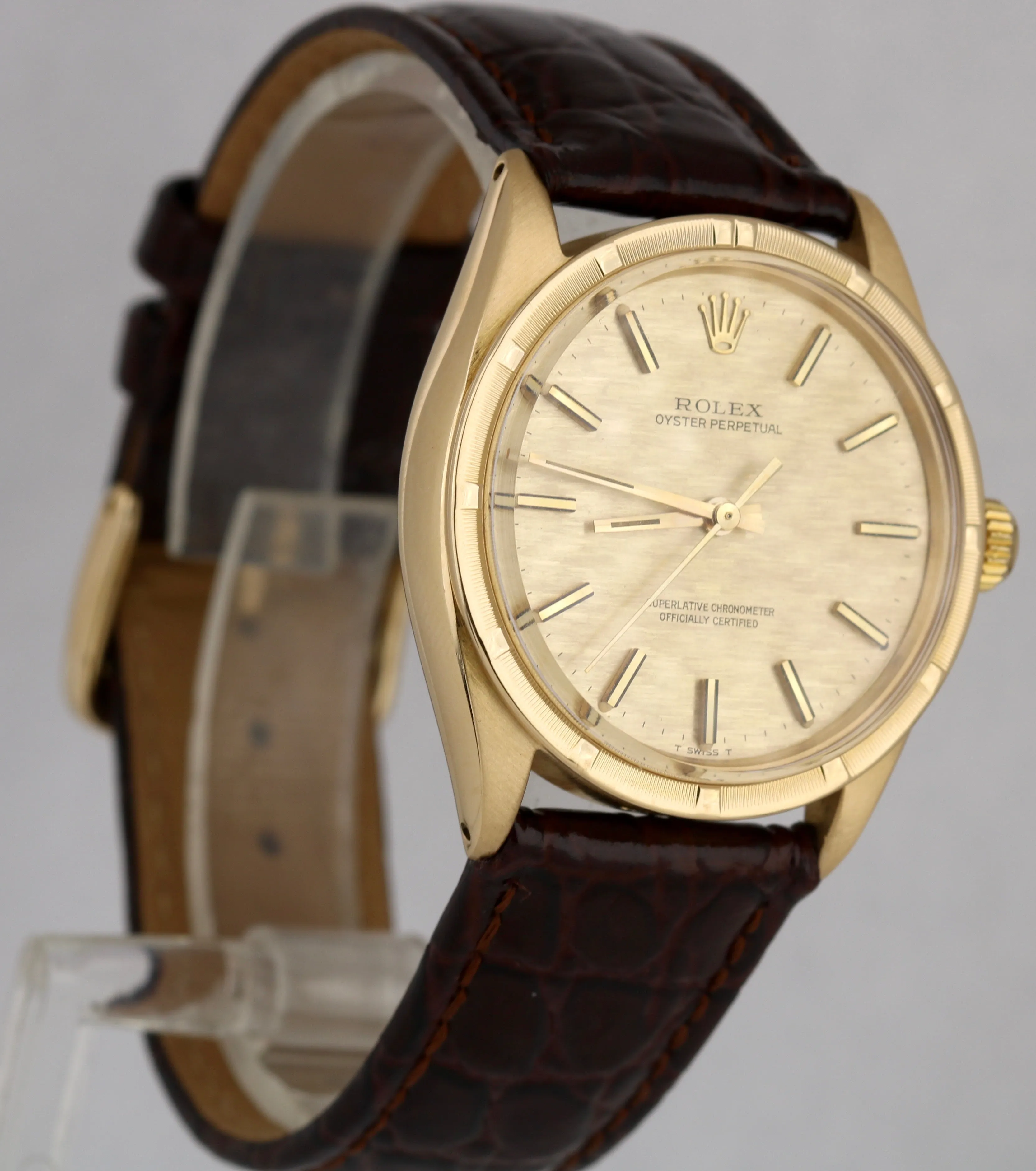 RARE 1972 Rolex Oyster Perpetual Mosaic Brick 34mm 14K Yellow Gold Watch 1007