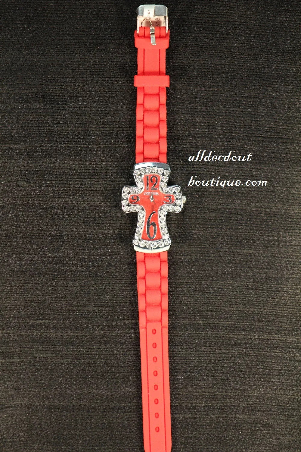 Red/Red Cross Clear Rhinestones | Silicone Band