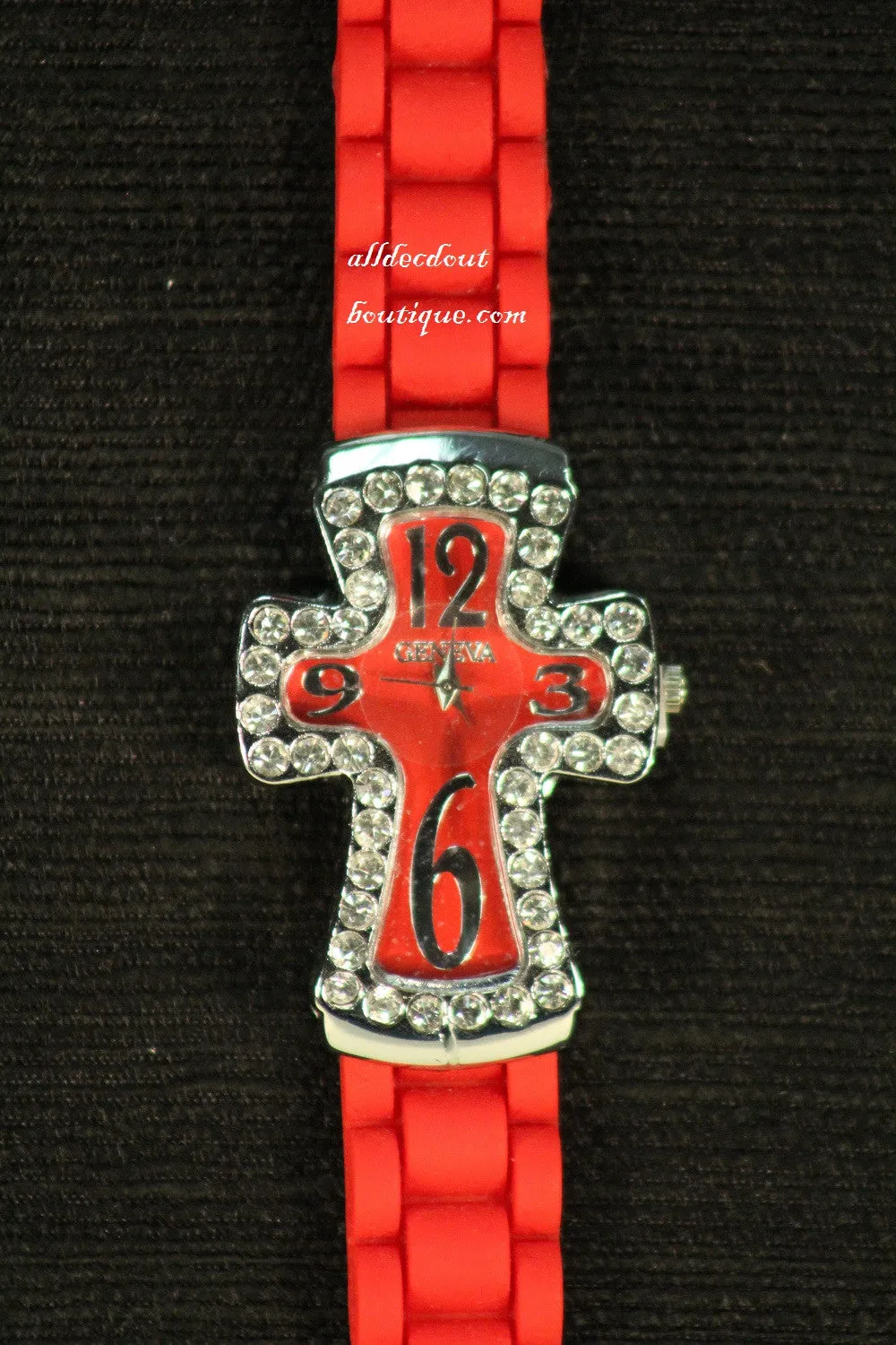 Red/Red Cross Clear Rhinestones | Silicone Band