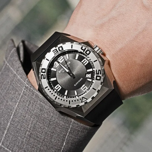 Reef Tiger/RT Top Brand Sport Watches Blue Dial All Black Automatic Mechanical Waterproof Dive Watches Relogio Masculino RGA6903