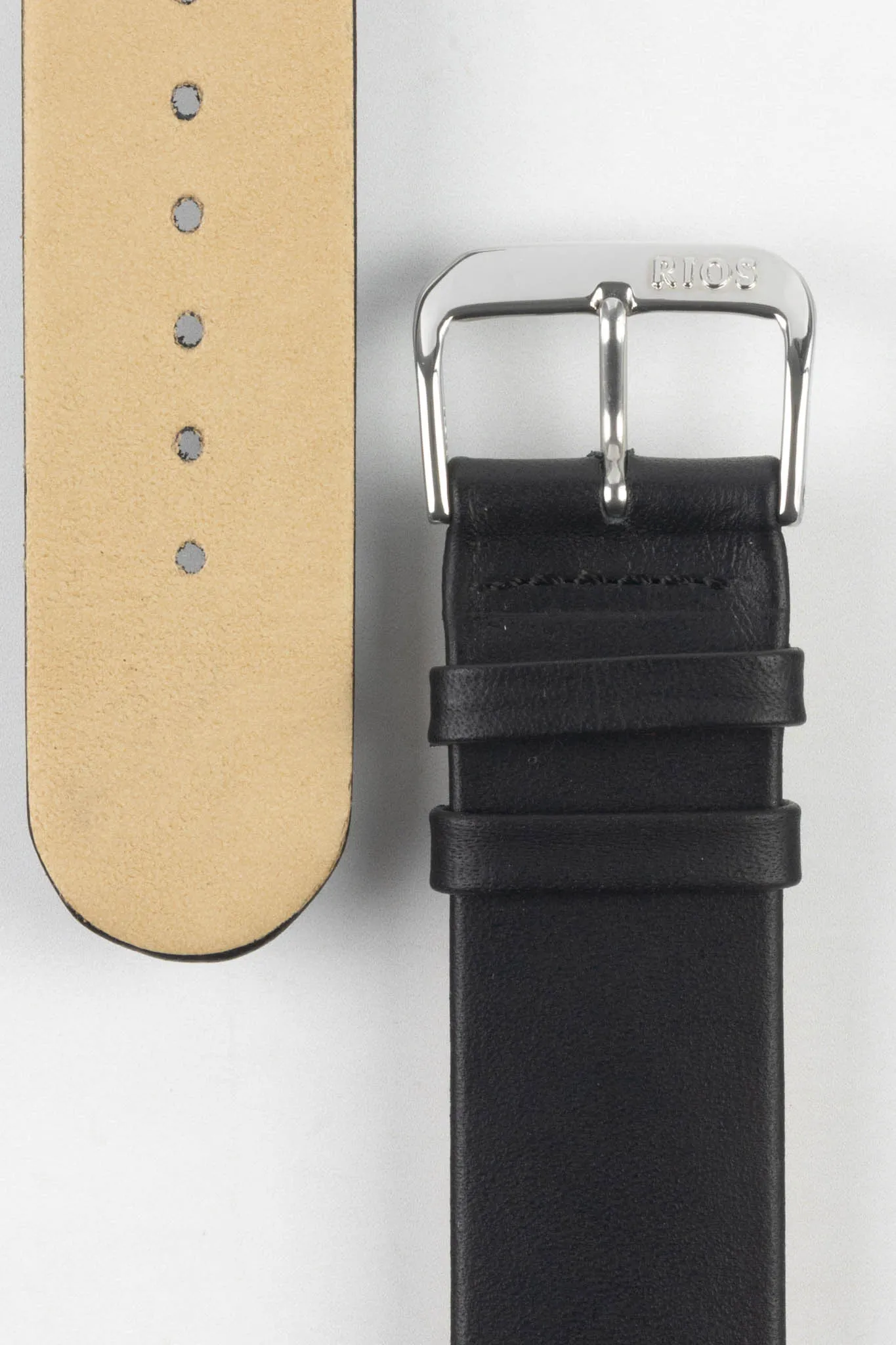 RIOS1931 CLASSIC Low-Profile Leather Watch Strap in BLACK