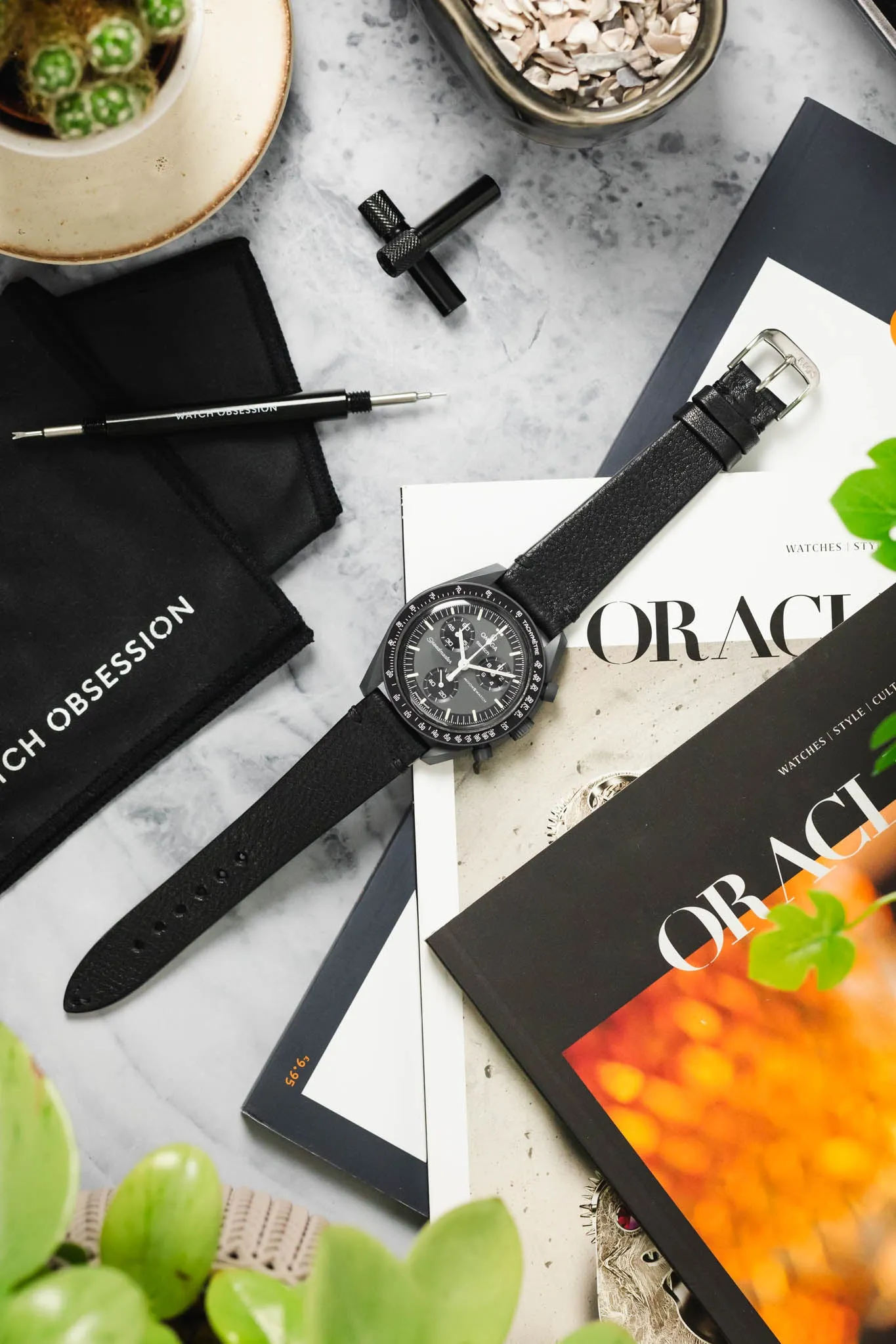 RIOS1931 MITTENWALD Retro Organic Leather Watch Strap in BLACK