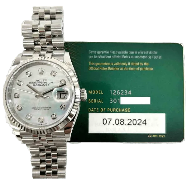 Rolex Datejust 126234 White MOP Diamond Dial Aug 2024