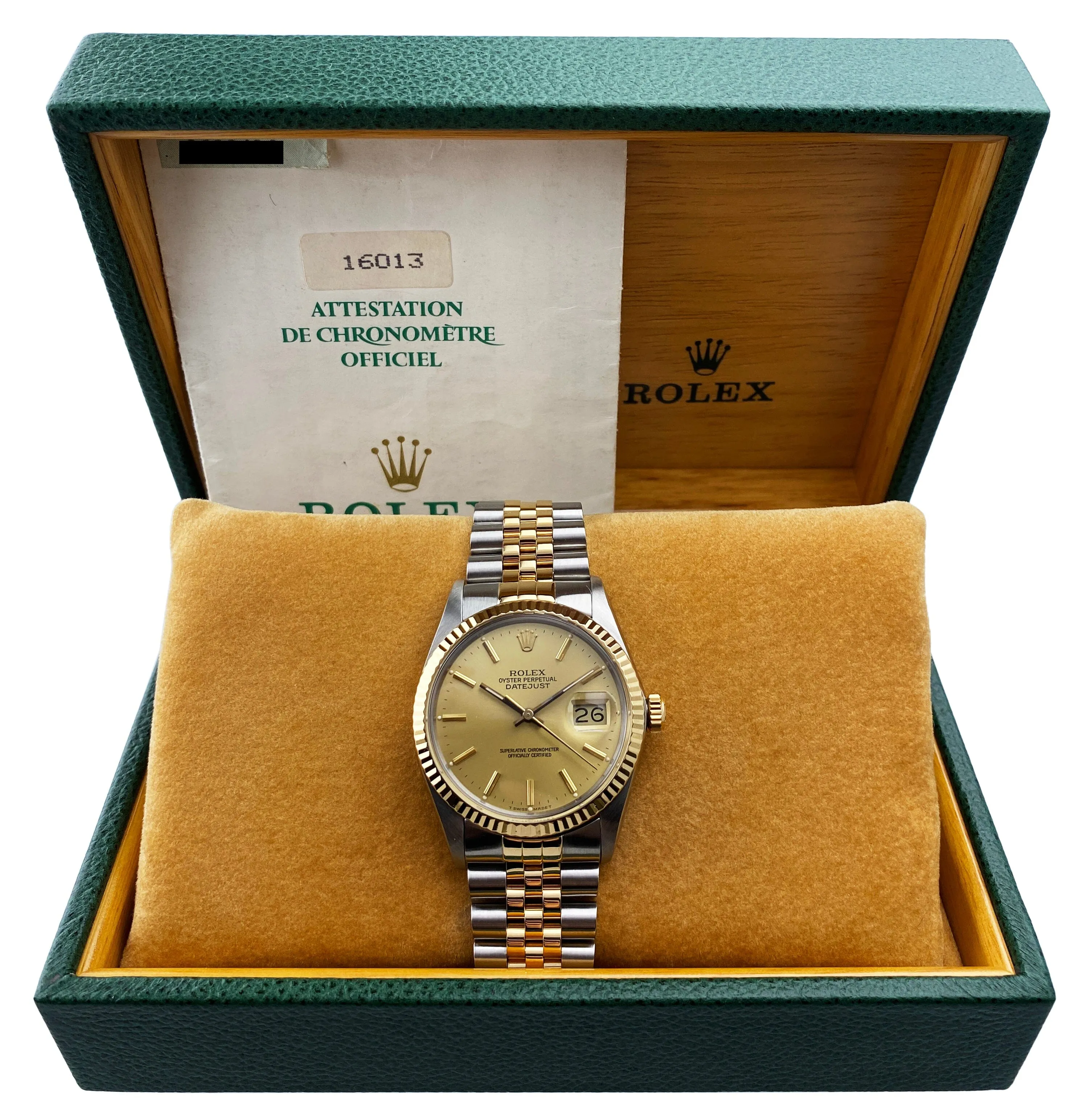 Rolex Datejust 16013 Champagne Dial Mens Watch Box Papers