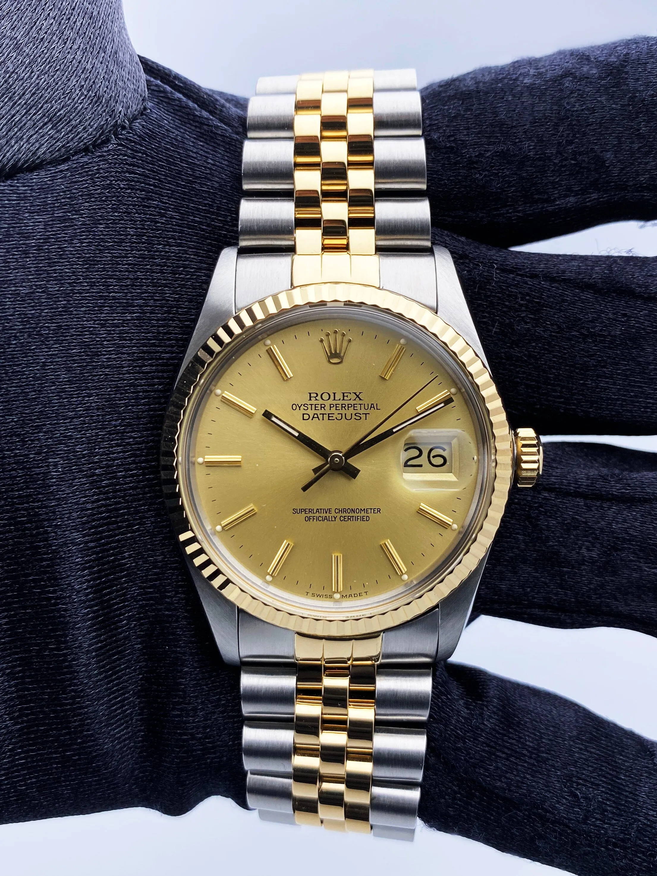 Rolex Datejust 16013 Champagne Dial Mens Watch Box Papers