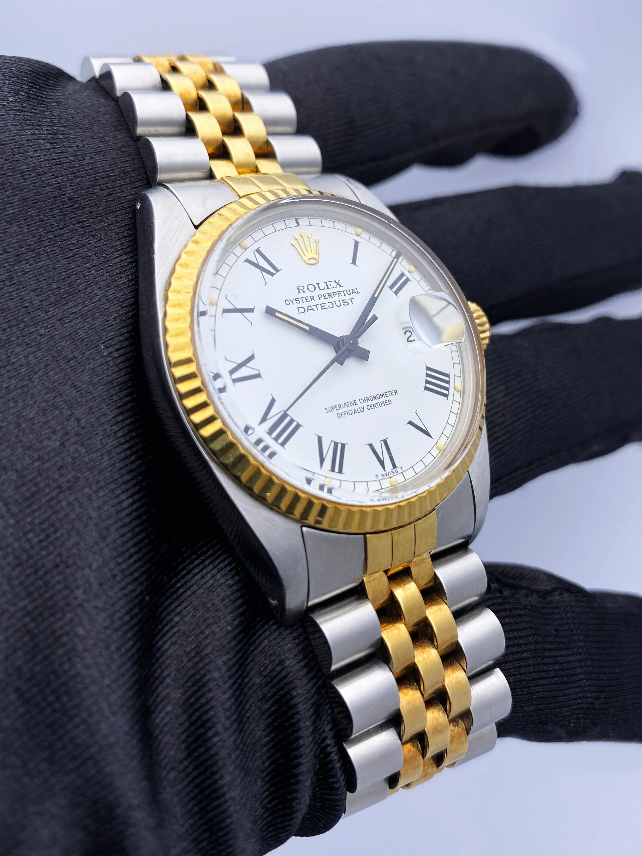 Rolex Datejust 16013 White Buckley Dial Two Tone Mens Watch