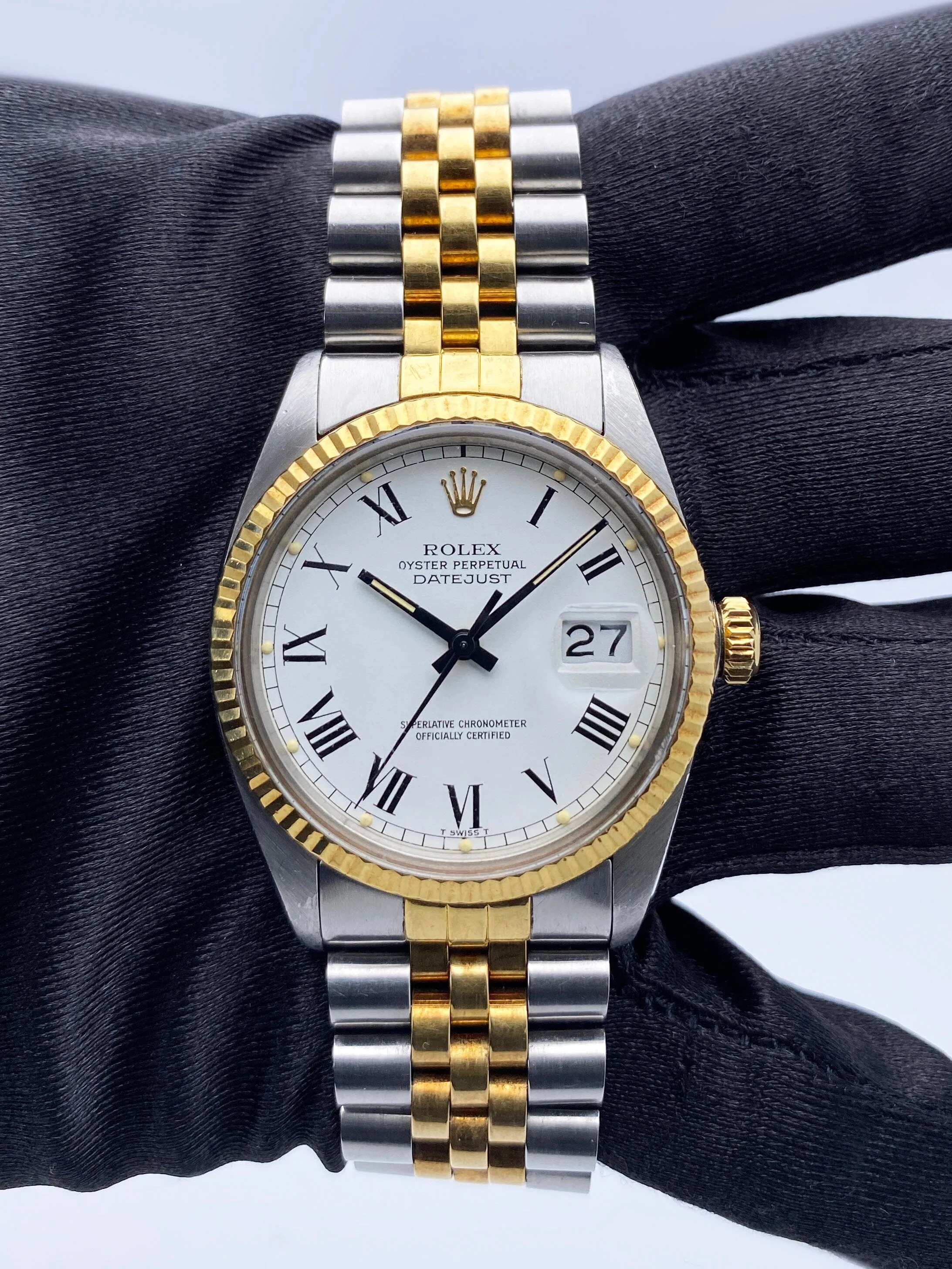 Rolex Datejust 16013 White Buckley Dial Two Tone Mens Watch