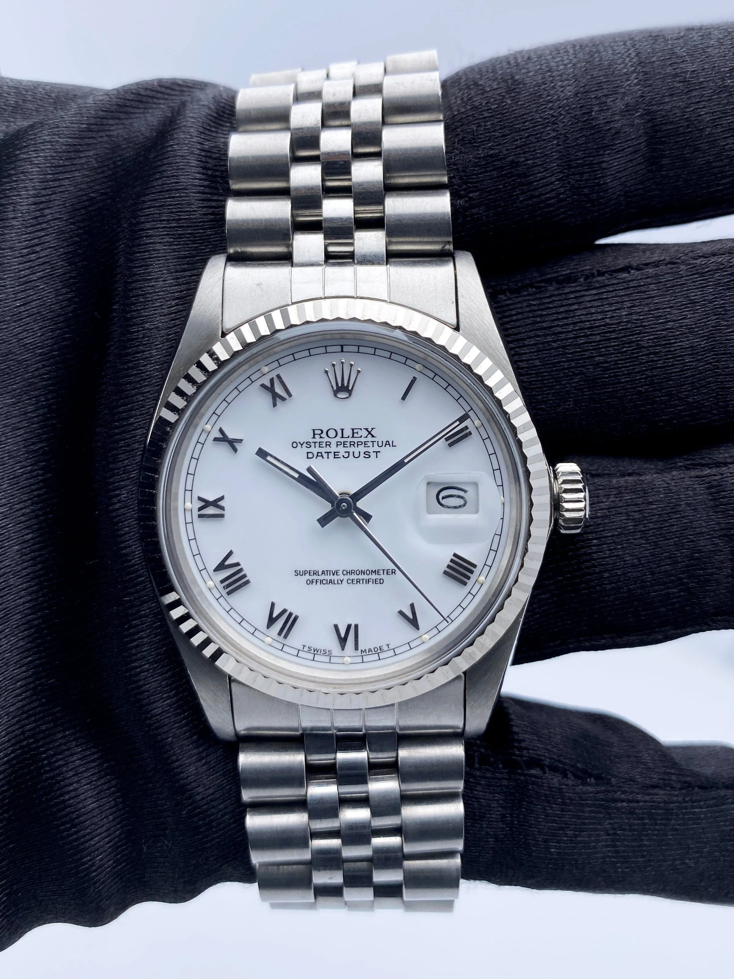 Rolex Datejust 16014 Porcelain White Dial Mens Watch