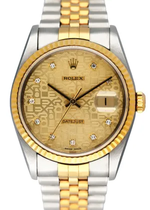 Rolex Datejust 16233 Anniversary Diamond Dial Mens Watch