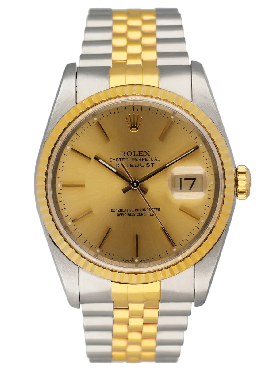 Rolex Datejust 16233 Champagne Dial Mens Watch Box Papers