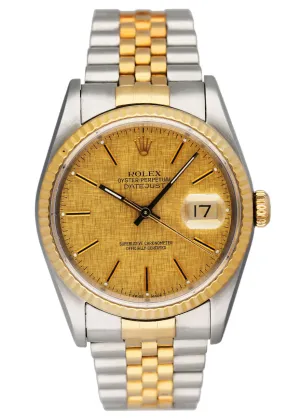 Rolex Datejust 16233 Champagne Linen Dial Mens Watch