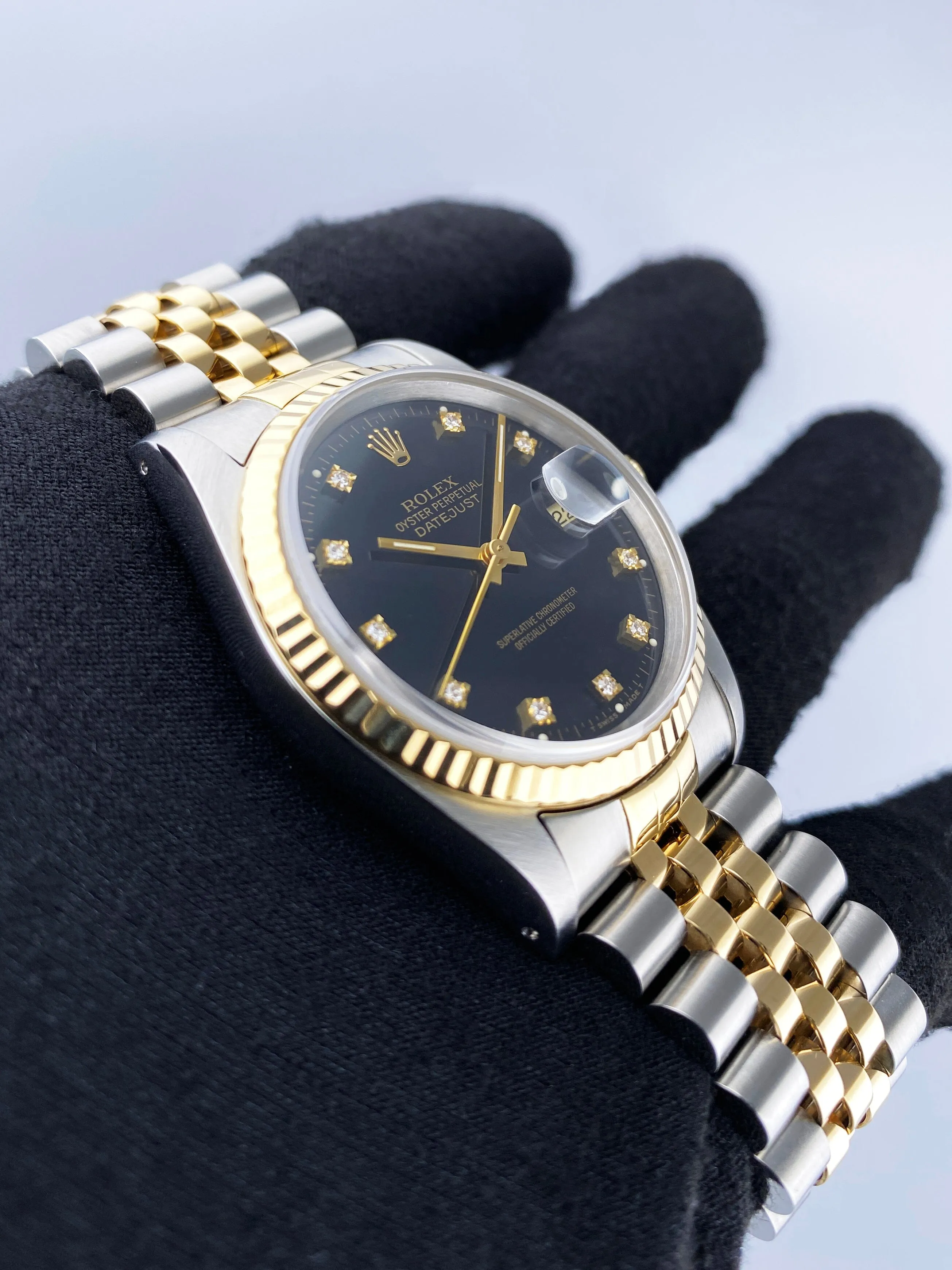 Rolex Datejust 16233 Diamond Black Dial Two Tone Mens Watch