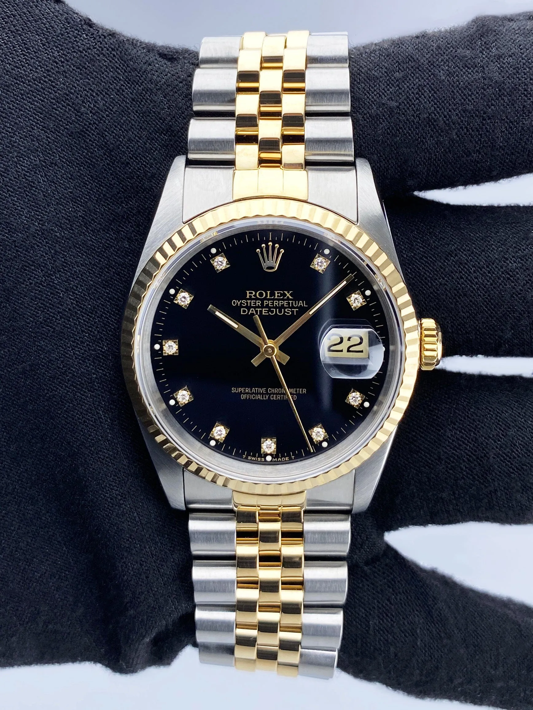 Rolex Datejust 16233 Diamond Black Dial Two Tone Mens Watch