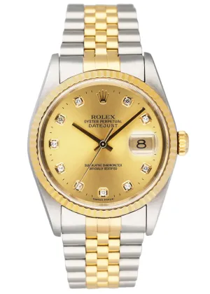Rolex Datejust 16233 Diamond Dial Mens Watch