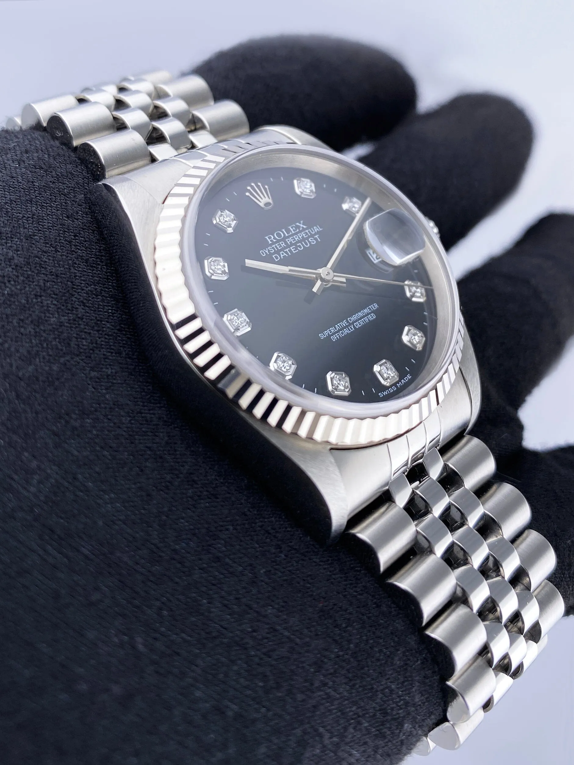Rolex Datejust 16234 Diamond Black Dial Mens Watch