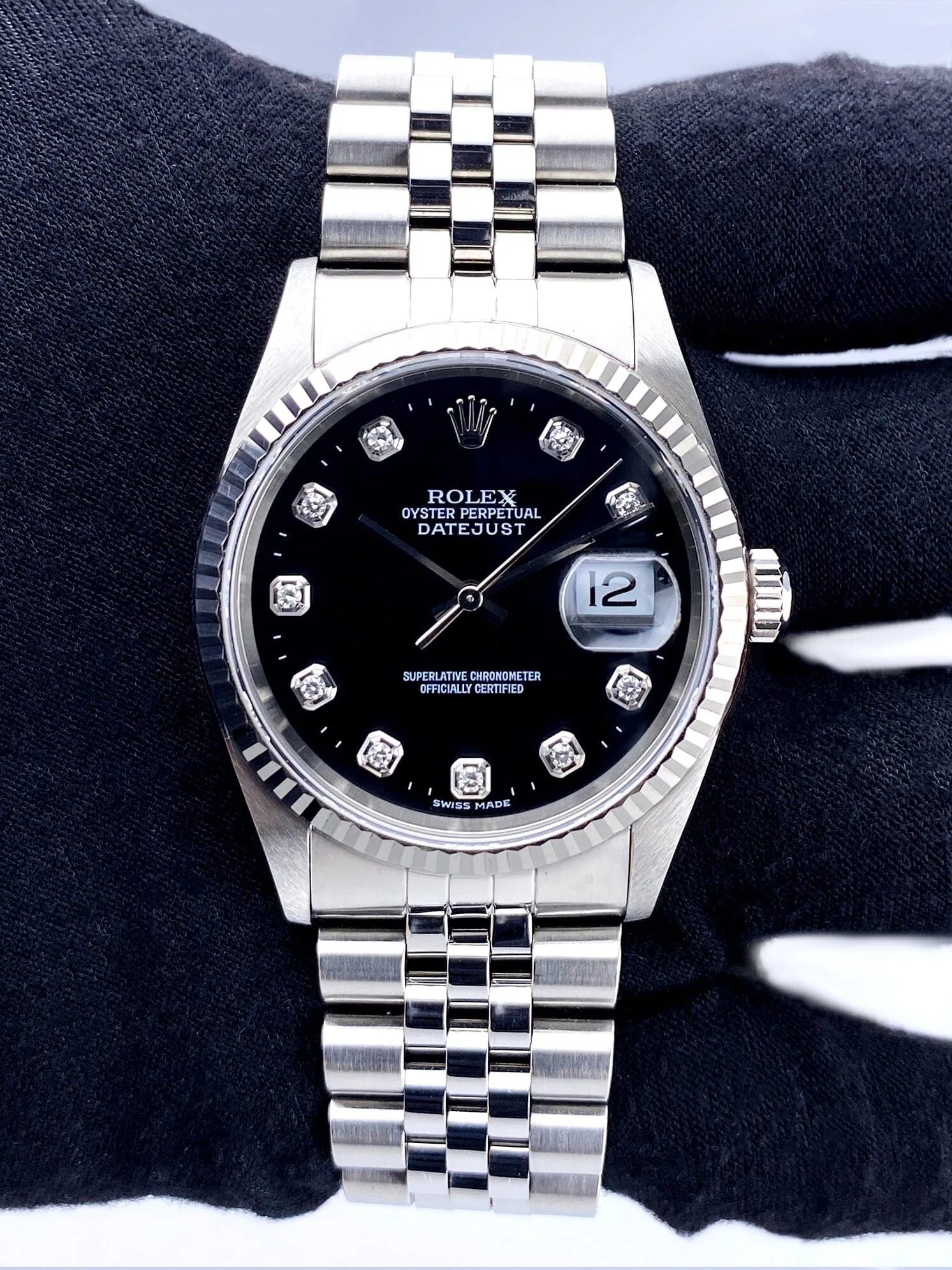 Rolex Datejust 16234 Diamond Black Dial Mens Watch