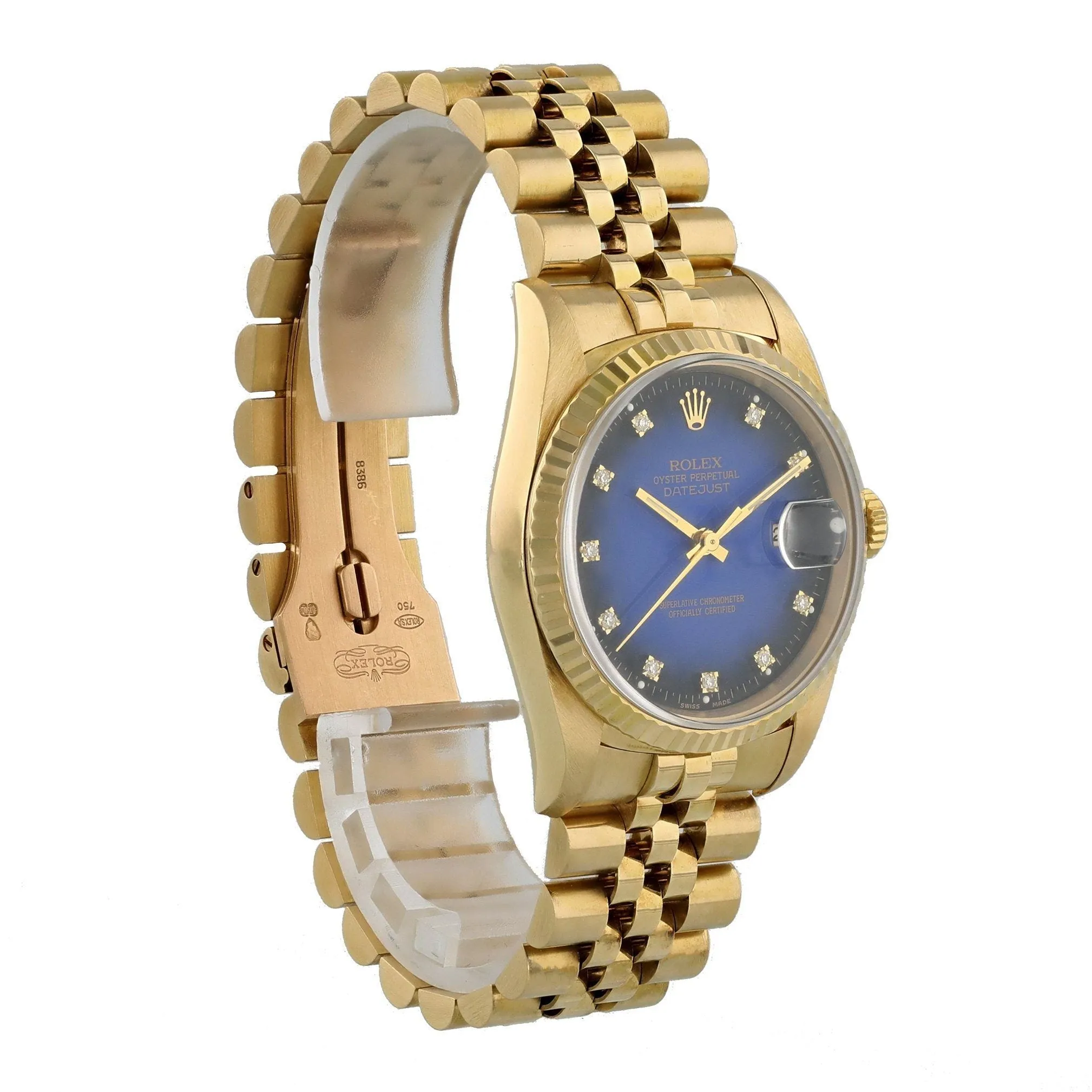 Rolex Datejust 16238 18k Yellow Gold Blue Vignette