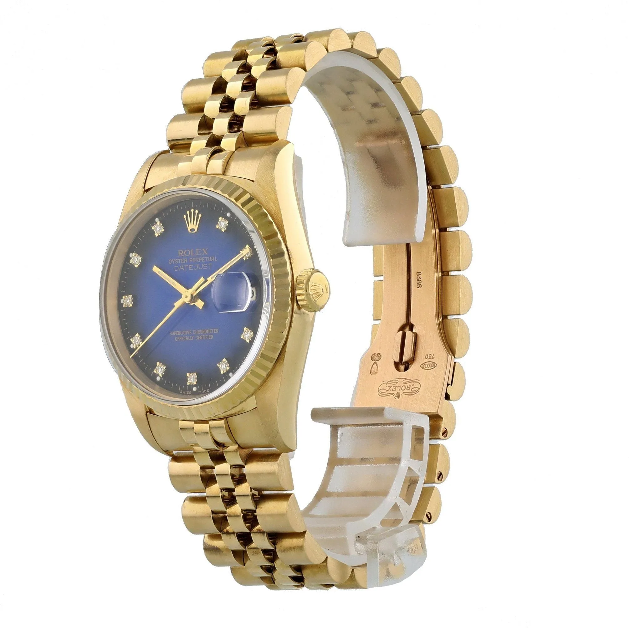 Rolex Datejust 16238 18k Yellow Gold Blue Vignette