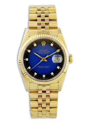 Rolex Datejust 16238 18k Yellow Gold Blue Vignette