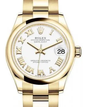 Rolex Datejust 31 Lady Midsize Yellow Gold White Roman Dial & Smooth Domed Bezel Oyster Bracelet 278248