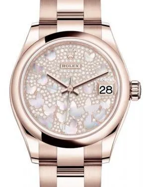 Rolex Datejust 31MM Lady Midsize Rose Gold Diamond Pave Mother of Pearl Butterfly Dial & Smooth Domed Bezel Oyster Bracelet 278245 - NEW