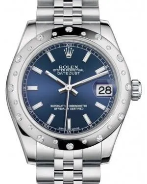 Rolex Datejust 31MM Lady Midsize White Gold/Steel Blue Index Dial & Diamond Set Domed Bezel Jubilee Bracelet 178344 - NEW